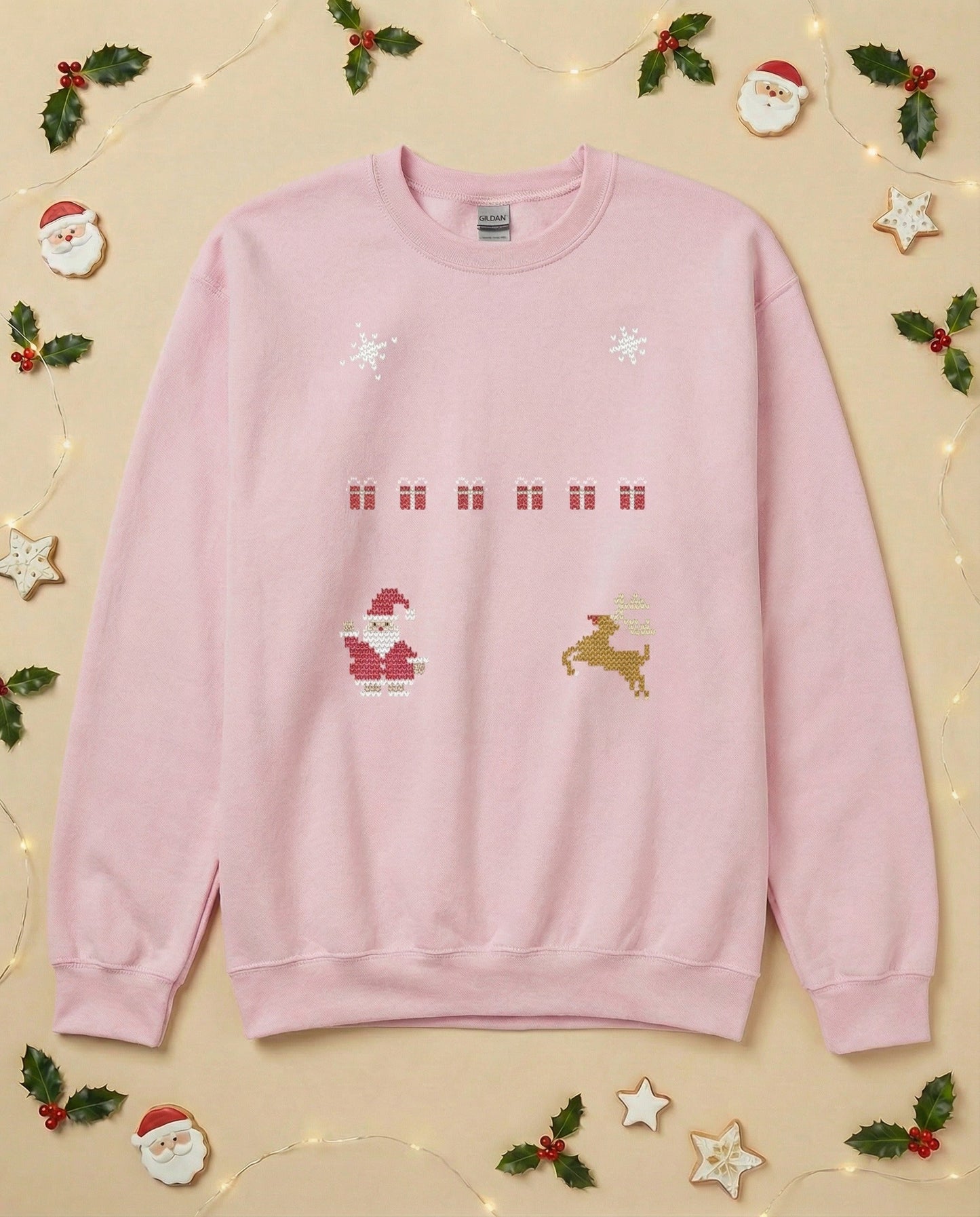 Custom Pet Holiday Sweatshirt - Santa Friends Knitted