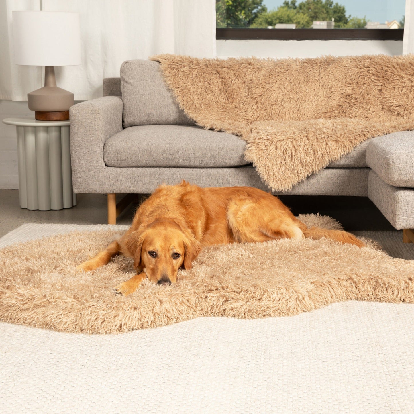 PupRugTM Luxe Faux Fur Orthopedic Dog Bed - Plush Sheep Tan
