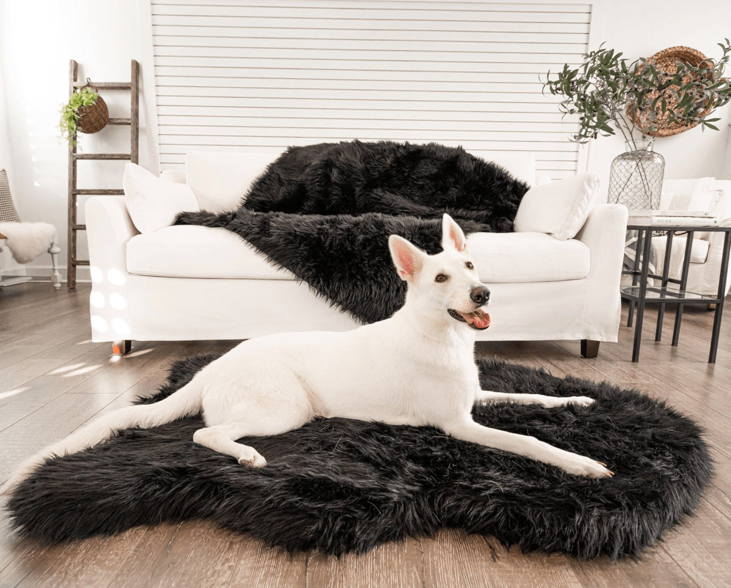 PupRugTM Faux Fur Orthopedic Dog Bed - Curve Midnight Black