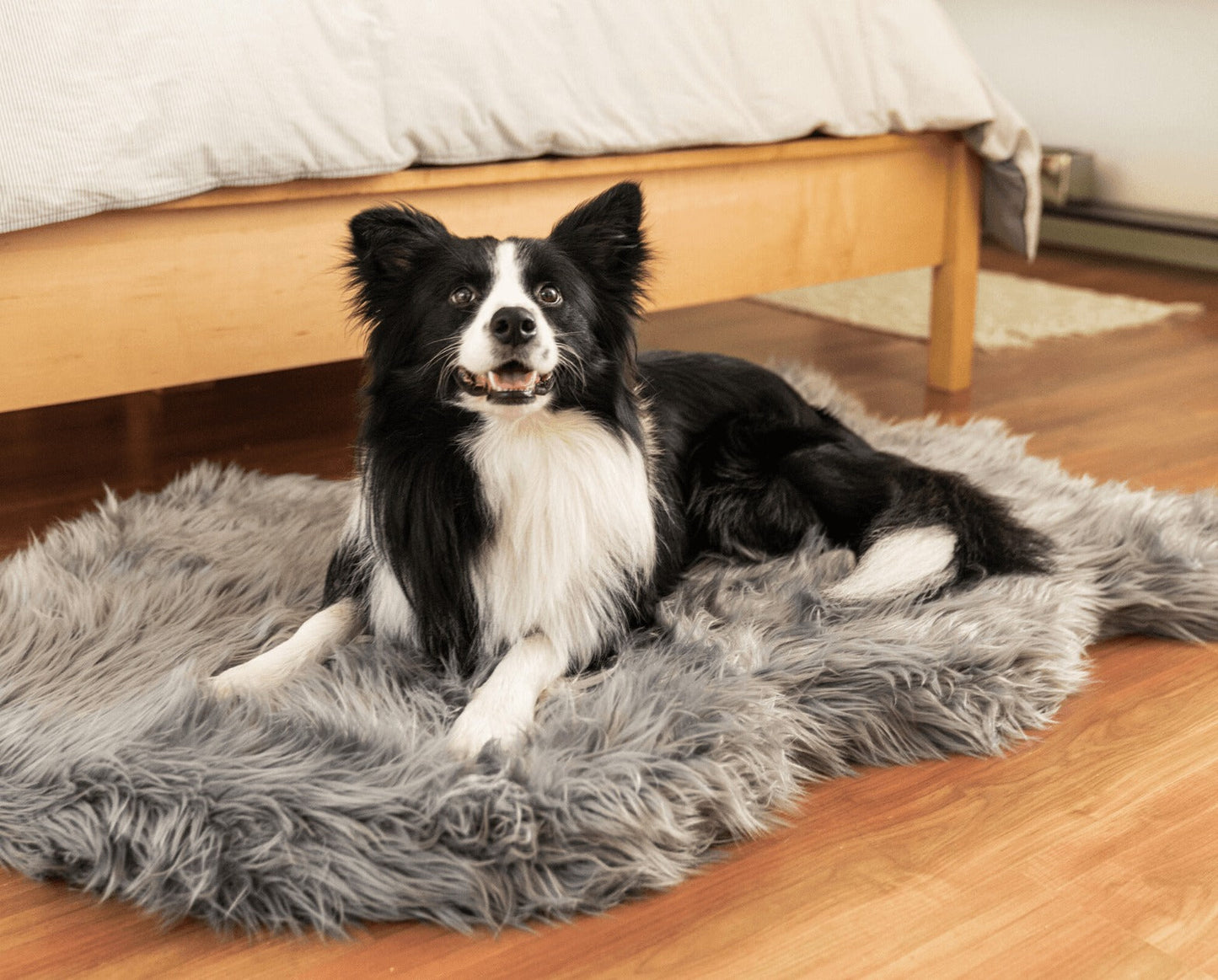 PupRugTM Faux Fur Orthopedic Dog Bed - Curve Charcoal Grey
