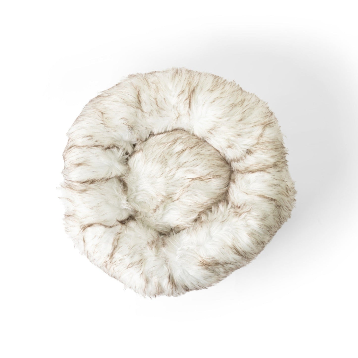 PupPoufTM Faux Fur Donut Dog Bed - White with Brown Accents