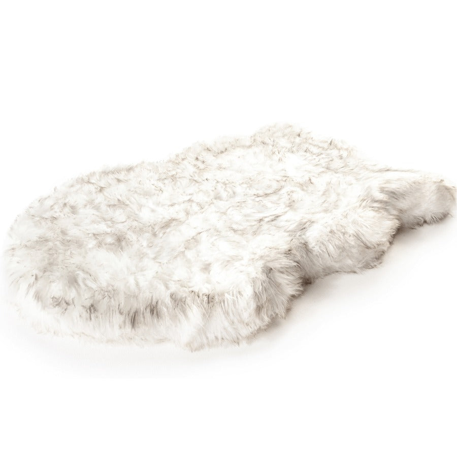 PupRugTM Faux Fur Orthopedic Dog Bed - Curve White with Brown Accents