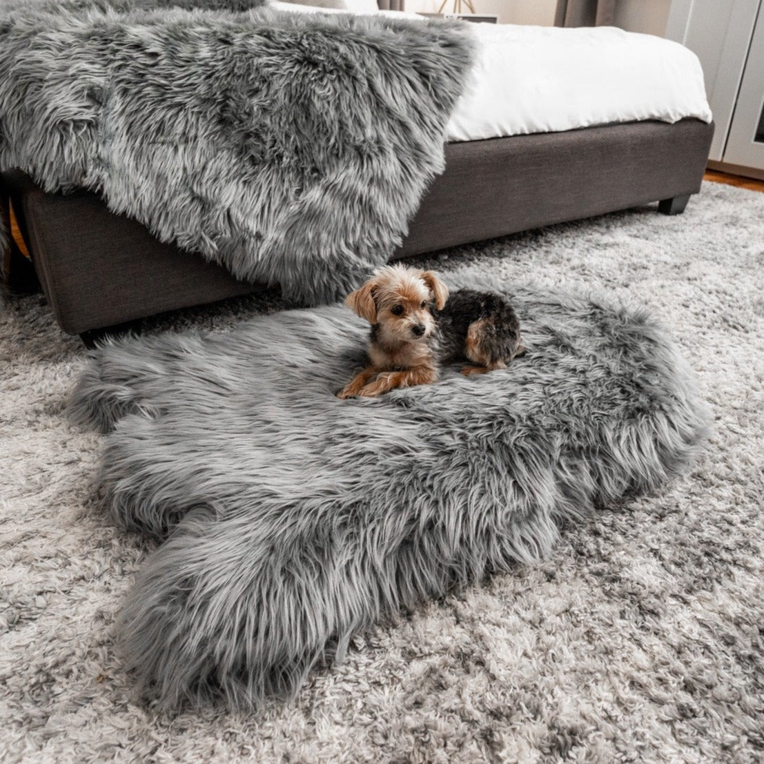 PupRugTM Faux Fur Orthopedic Dog Bed - Curve Charcoal Grey
