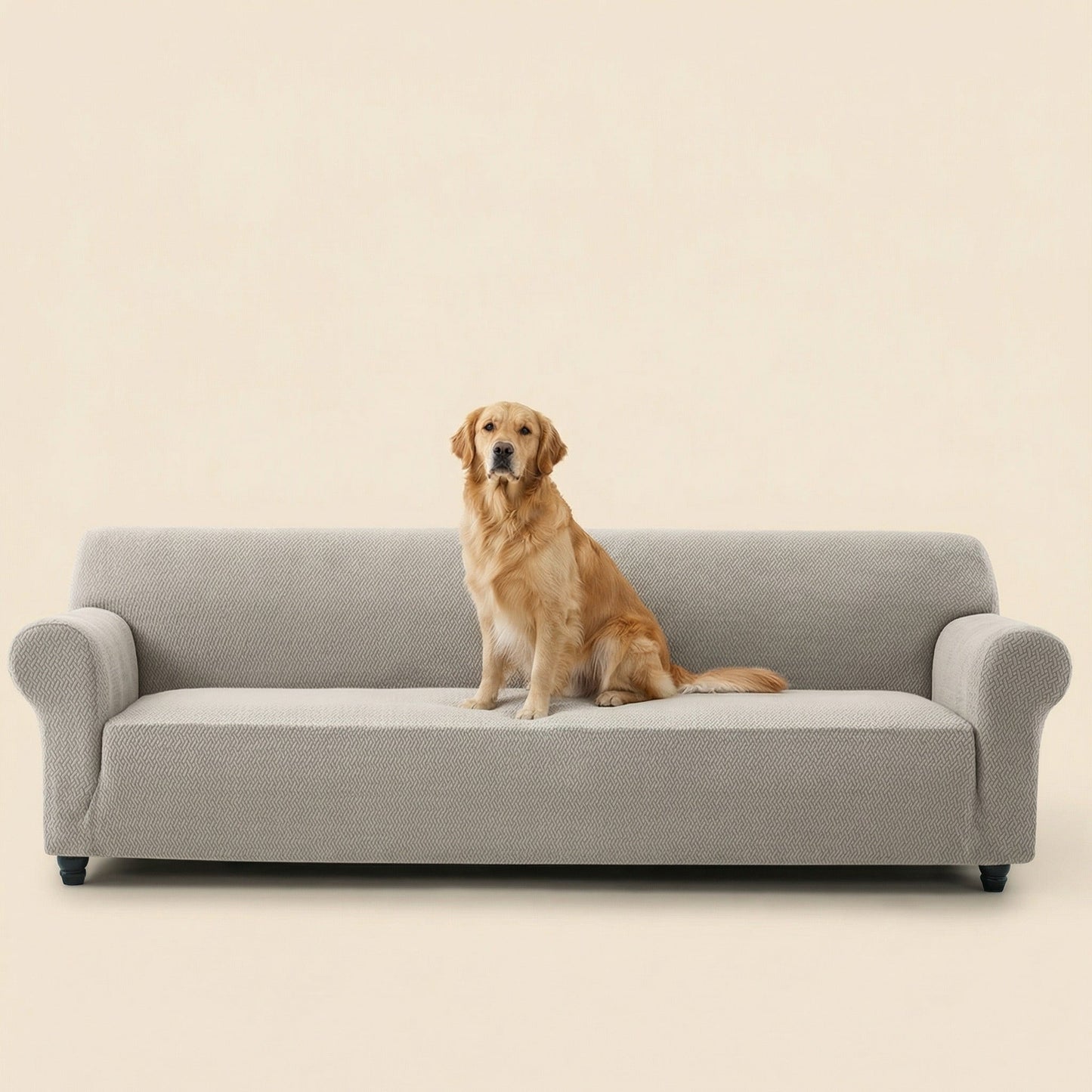 Beige Stretch Sofa Cover – Pet-Proof Furniture Protector 1–4 Seater