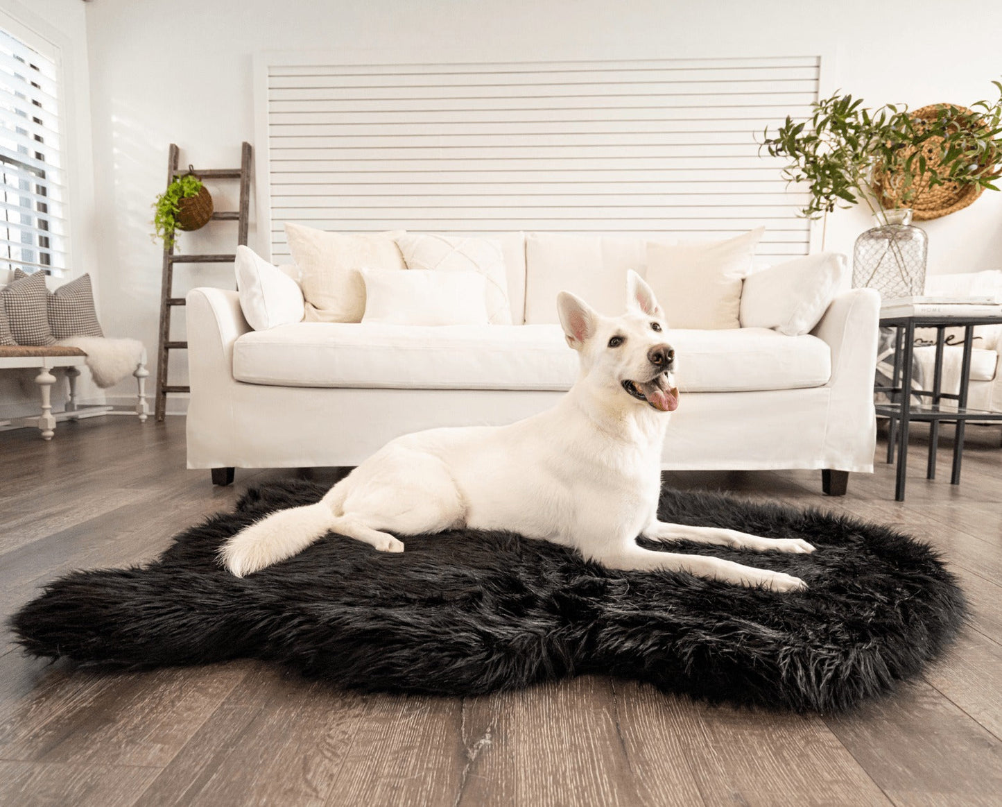 PupRugTM Faux Fur Orthopedic Dog Bed - Curve Midnight Black
