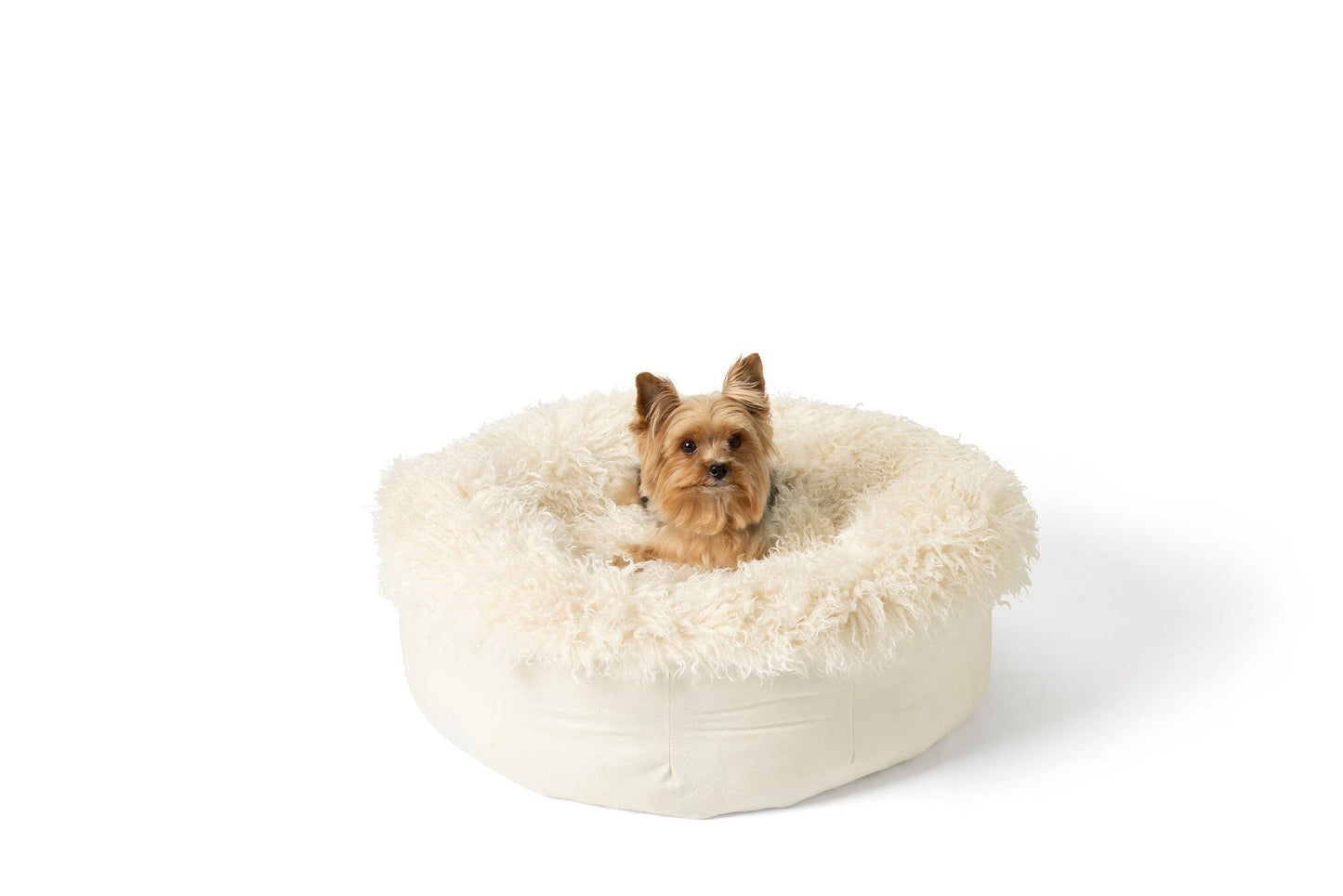 PupPoufTM Luxe Faux Fur Donut Dog Bed - Plush Sheep Ivory