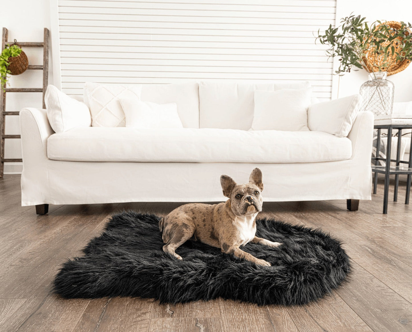 PupRugTM Faux Fur Orthopedic Dog Bed - Curve Midnight Black