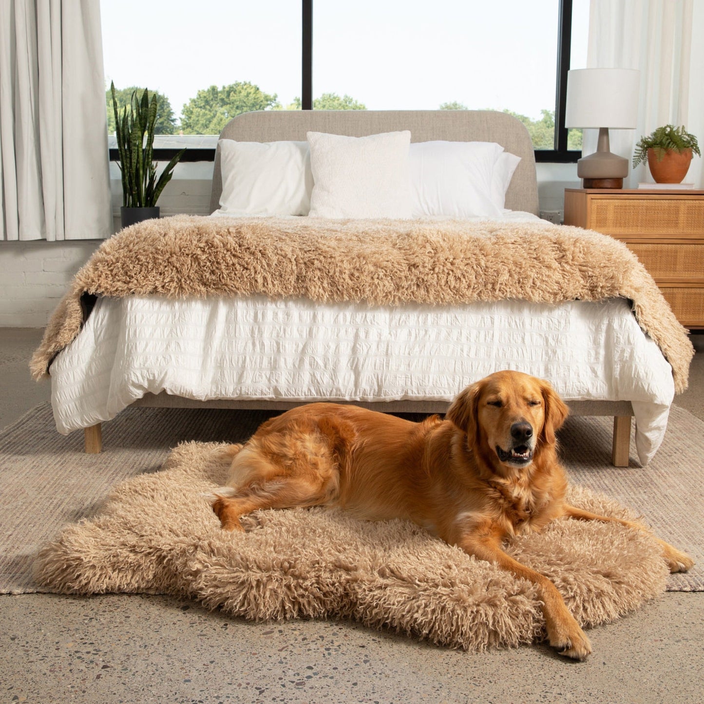PupRugTM Luxe Faux Fur Orthopedic Dog Bed - Plush Sheep Tan