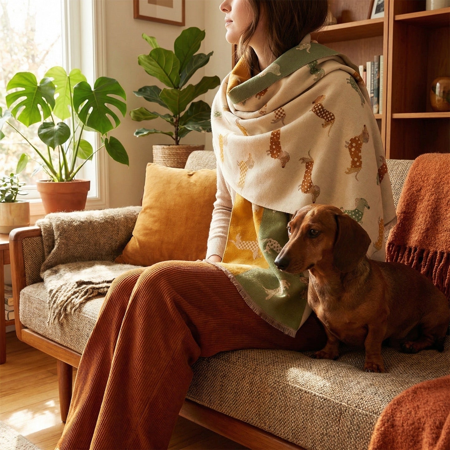 Dachshund Print Faux Cashmere Scarf for Dog Lovers
