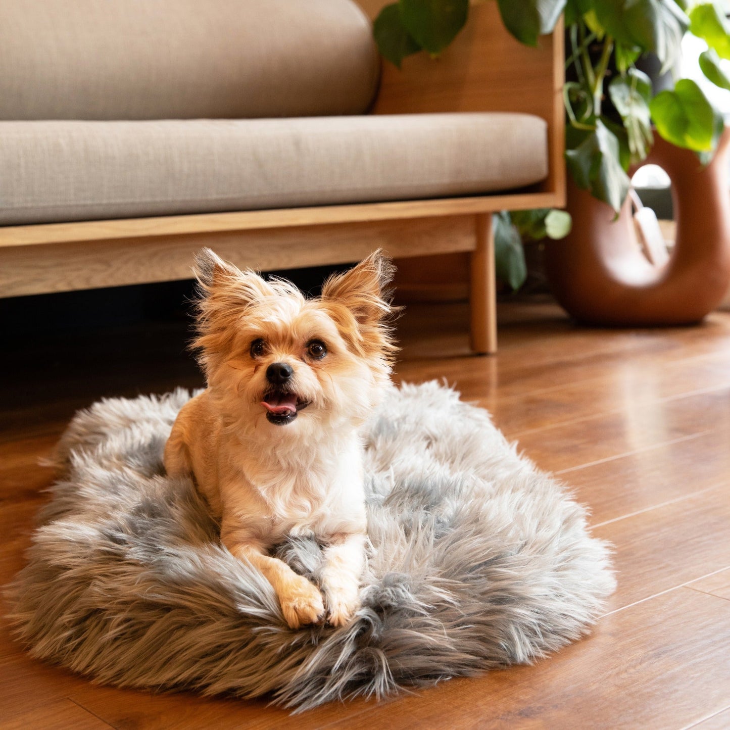 PupRugTM Faux Fur Orthopedic Dog Bed - Curve Charcoal Grey