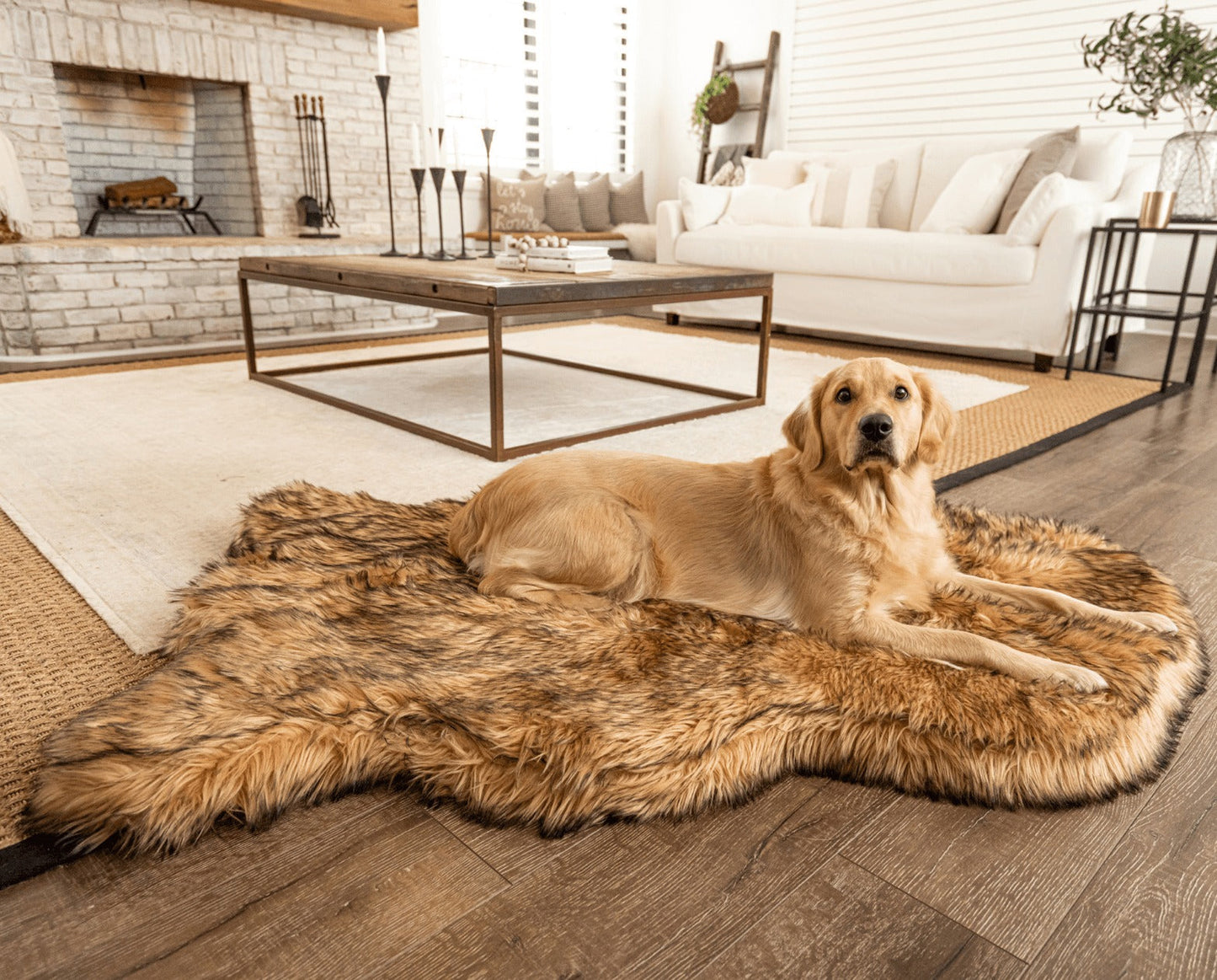 PupRugTM Faux Fur Orthopedic Dog Bed - Curve Sable Tan