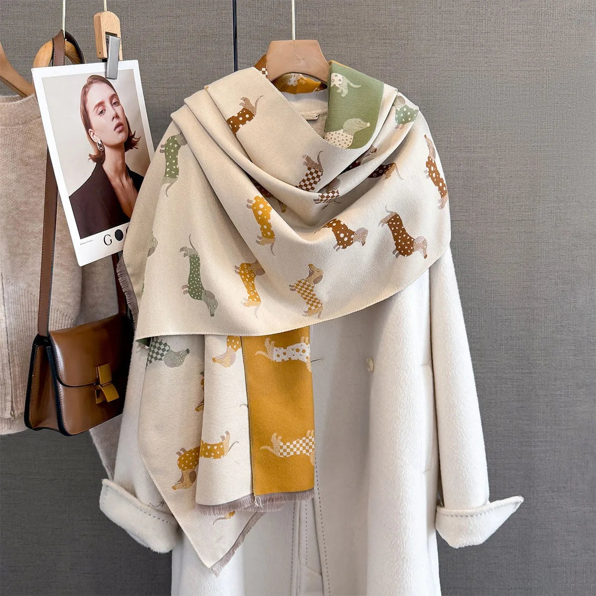 Dachshund Print Faux Cashmere Scarf for Dog Lovers
