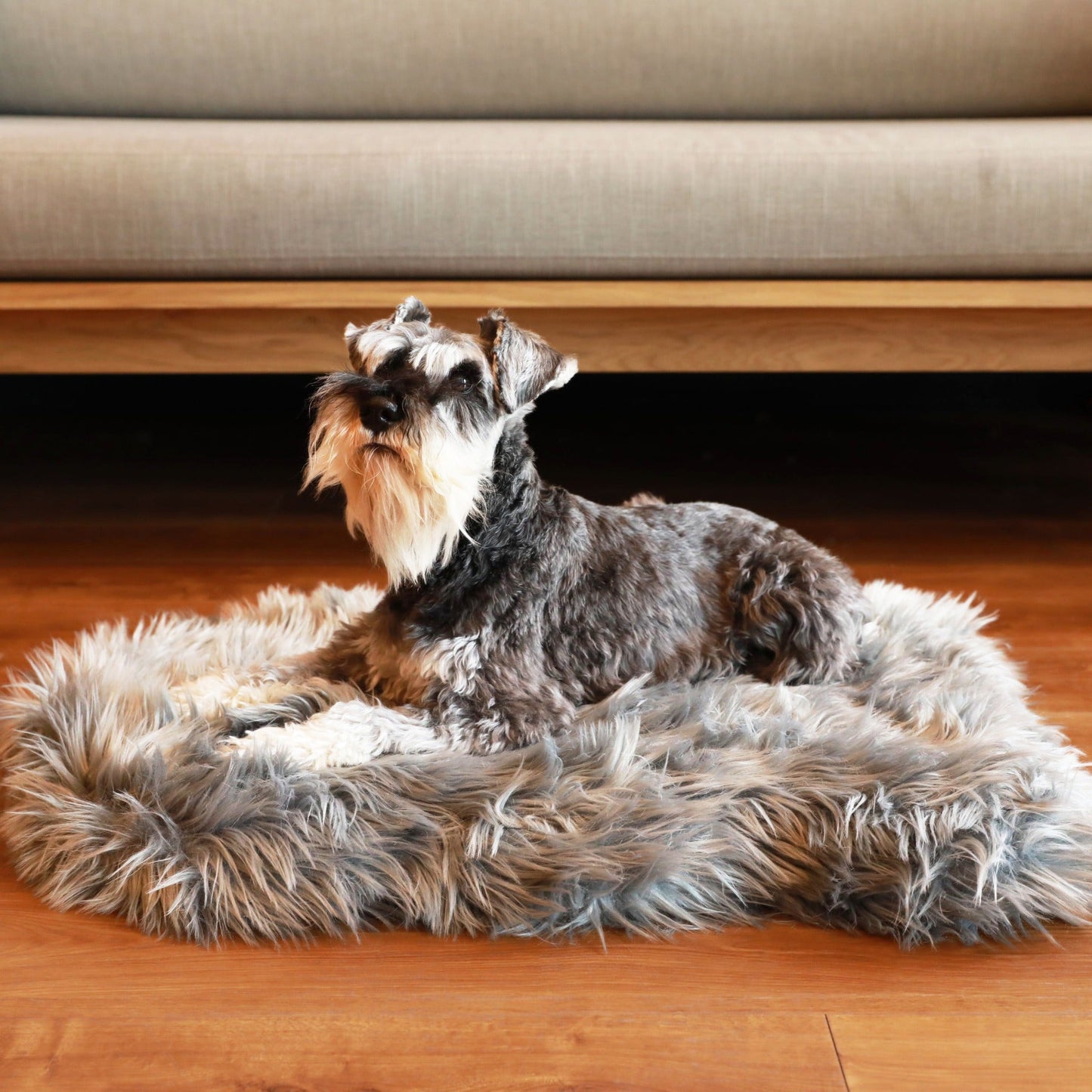 PupRugTM Faux Fur Orthopedic Dog Bed - Curve Charcoal Grey