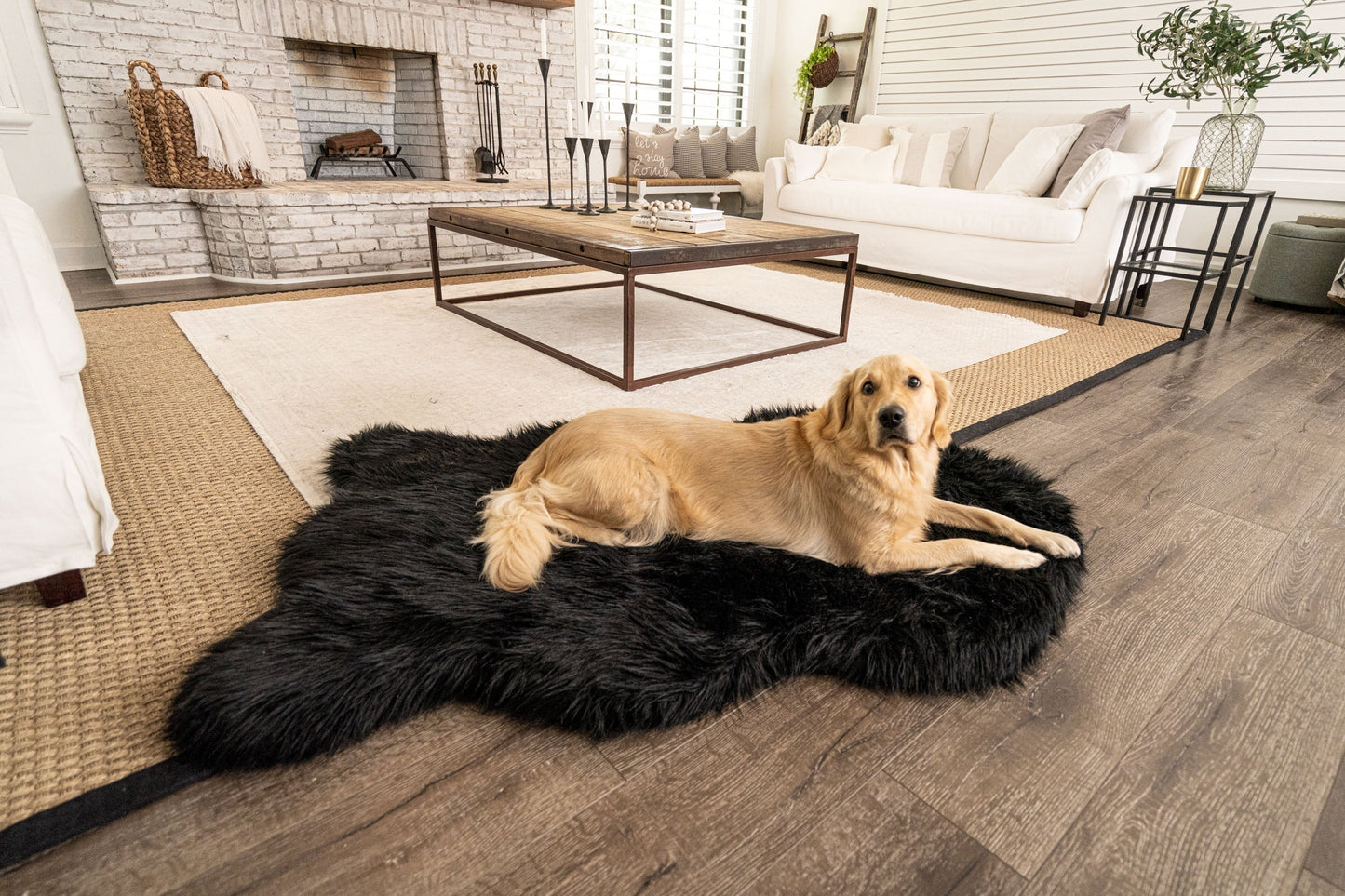 PupRugTM Faux Fur Orthopedic Dog Bed - Curve Midnight Black
