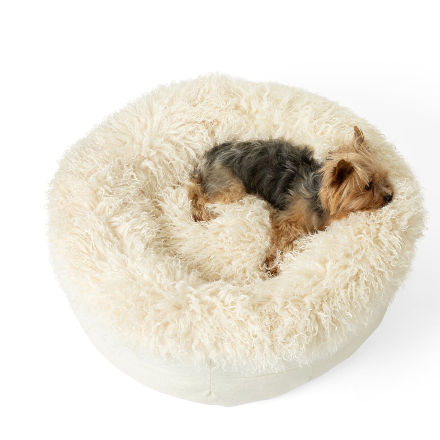 PupPoufTM Luxe Faux Fur Donut Dog Bed - Plush Sheep Ivory