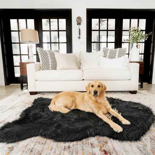 PupRugTM Faux Fur Orthopedic Dog Bed - Curve Midnight Black