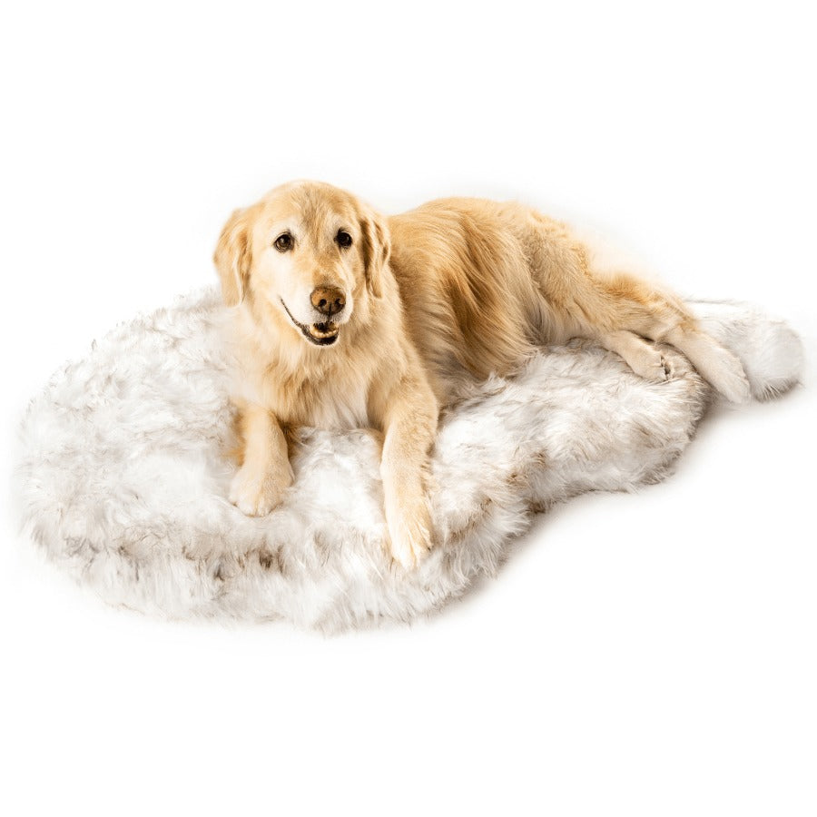 PupRugTM Faux Fur Orthopedic Dog Bed - Curve White with Brown Accents