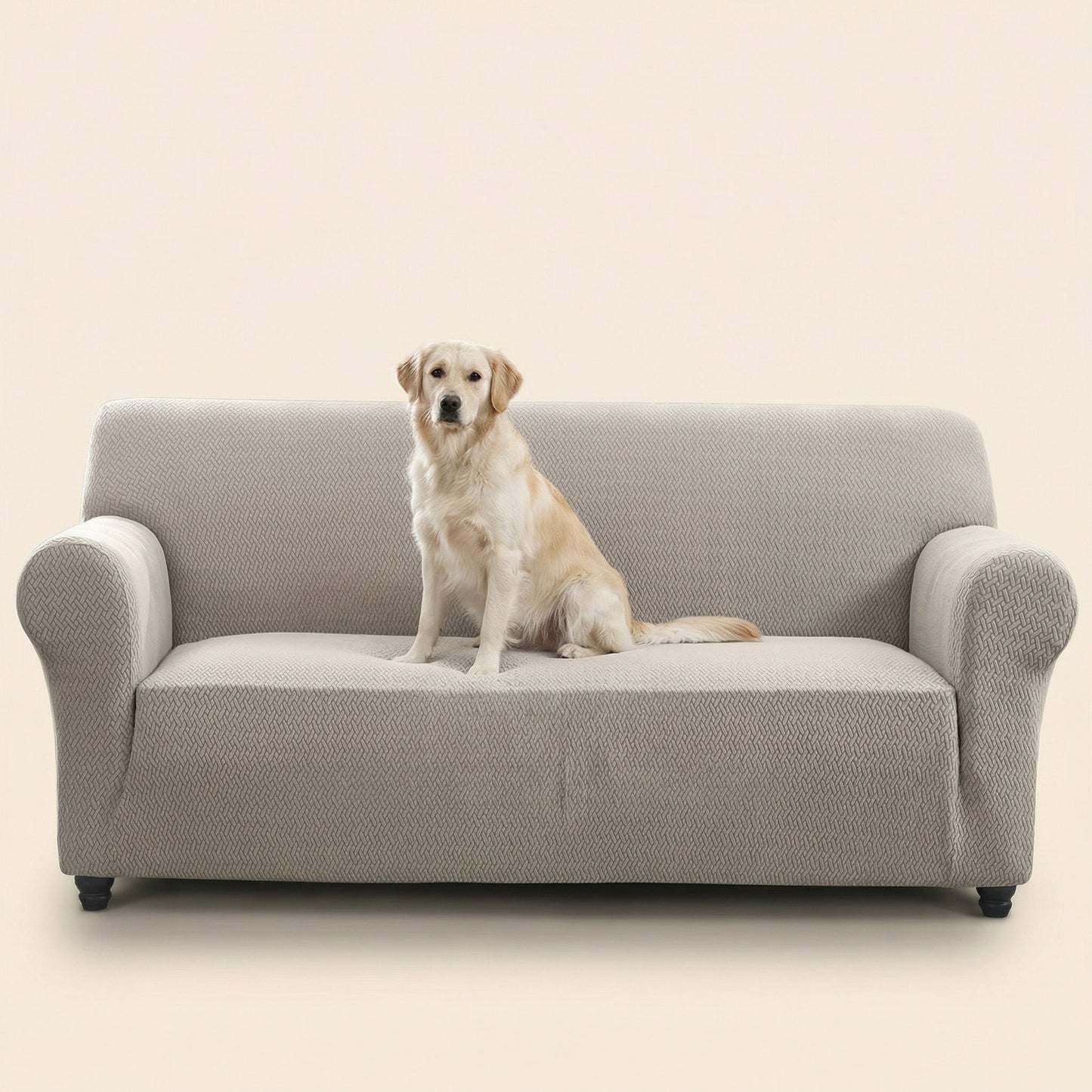Beige Stretch Sofa Cover – Pet-Proof Furniture Protector 1–4 Seater