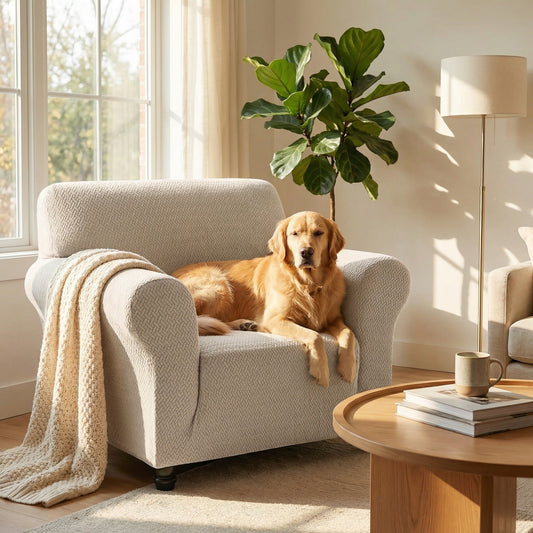 Beige Stretch Sofa Cover – Pet-Proof Furniture Protector 1–4 Seater