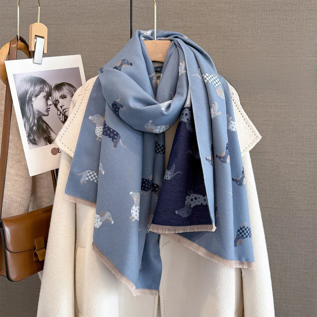 Dachshund Print Faux Cashmere Scarf for Dog Lovers