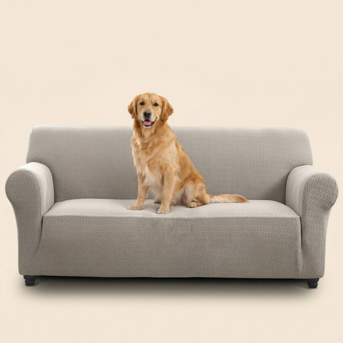 Beige Stretch Sofa Cover – Pet-Proof Furniture Protector 1–4 Seater