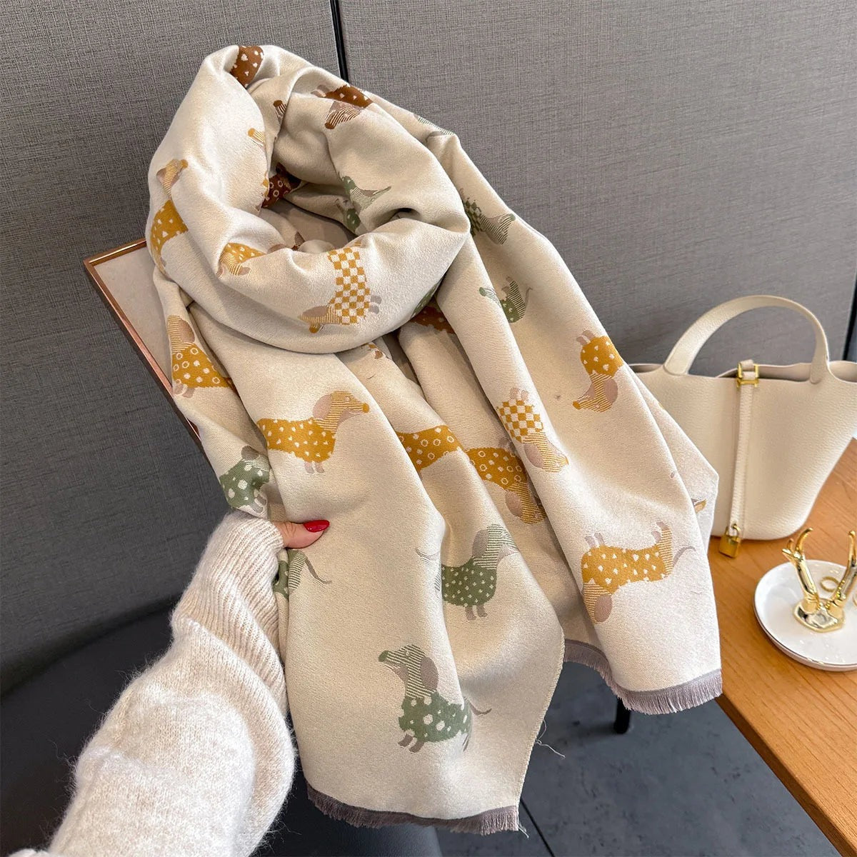 Dachshund Print Faux Cashmere Scarf for Dog Lovers